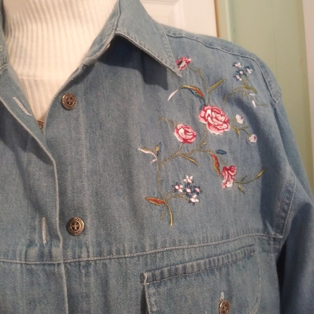 2428 Jeaniemade Size M/L Capacity Embroidered Upcycled Jean Tunic Jacket - Picture 4 of 7